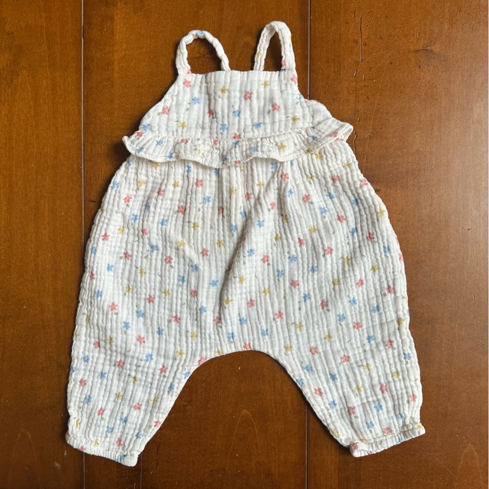 Zara White Romper with Pink, Blue & Yellow Floral Dots Romper 3-6 months